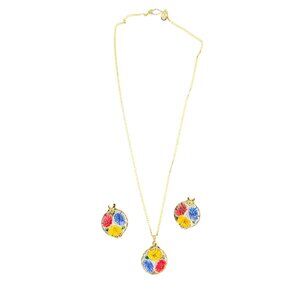 Vintage HILLCRAFT Floral Jewelry Set Necklace Pendant & Clip On Earrings In Box